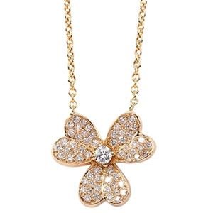 0.34 Karat Pırlantalı Yonca Kolye 18 Ayar Rose Altın