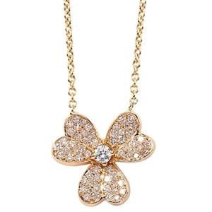 0.34 Karat Pırlantalı Yonca Kolye 14 Ayar Rose Altın