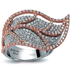 1.90 Karat Pırlantalı Yaprak Dizayn Rose ve Beyaz Altın Yüzük | Roberto Bene