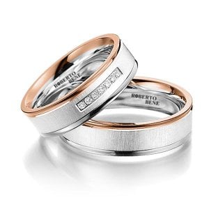 Trend Model Kadın Taşlı Beyaz ve Rose Altın Alyans Pırlanta Taşlı