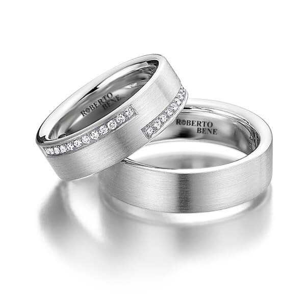 Sırataşlı Mat Beyaz Altın İkili Evlilik Alyansı Pırlanta Taşlı