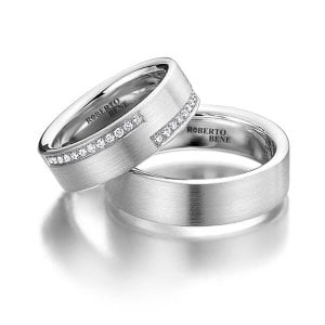 Sırataşlı Mat Beyaz Altın İkili Evlilik Alyansı Zirkon Taşlı